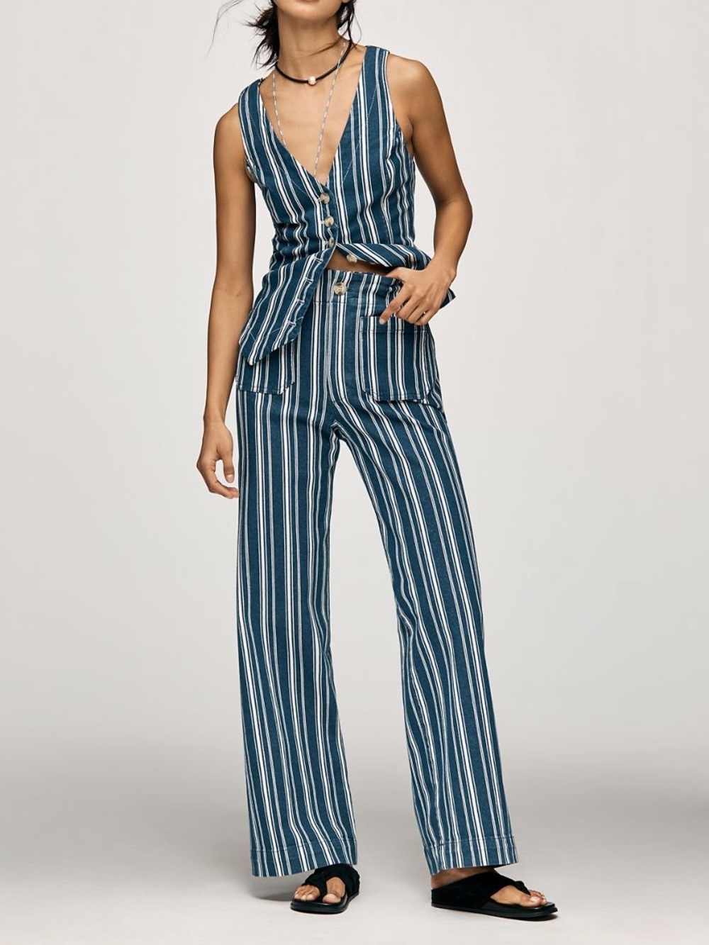 The colette striped full-length Wide-Leg trousers by Maeve - Picture 2 of 9